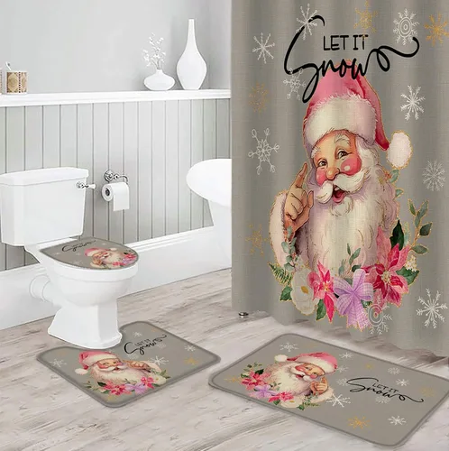 Miniatura 3 de Juego de baño de Navidad con accesorios para cortina de ducha, 36 x 72 pulgadas de largo, cortina con tapete de baño pequeño, juego de alfombra