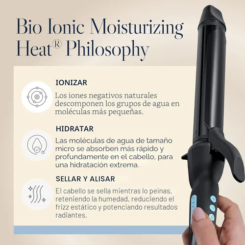 Miniatura 8 de Bio Ionic Rizador de Cilindro Largo, Rizador de Pelo con Tecnología de Calor Húmedo y NanoIónico MX, Varita Rizador Versátil Negro