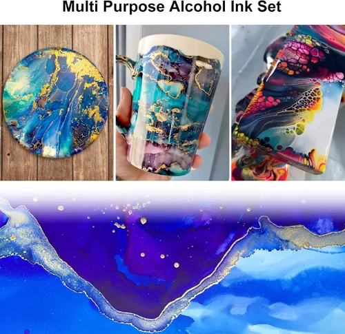 Miniatura 5 de Roizefar Juego de tinta de alcohol - 40 botellas de colores vívidos de alta concentración, pintura metálica a base de alcohol, tinte de resina, 40