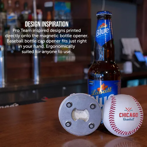 Miniatura 3 de Abrebotellas Chicago C, hecho de una pelota de béisbol real, el abrelatas de béisbol, captador de tapas, imán para nevera