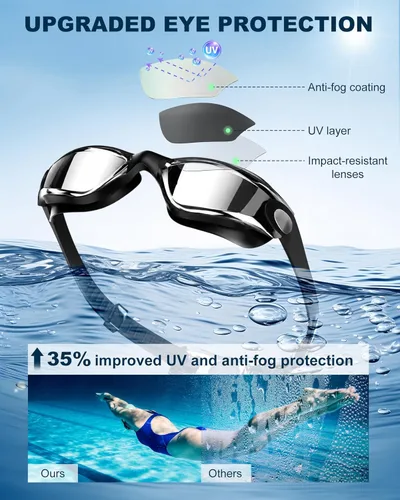 Miniatura 2 de Gafas de natación sin fugas con clip de nariz, tapones para los oídos, gorro de natación y funda para hombres y mujeres Negro