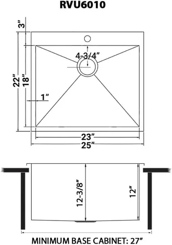 Miniatura 9 de Ruvati RVU6010 - Fregadero de lavandería de 25 x 22 x 12 pulgadas, fregadero de acero inoxidable de calibre 16 profundo, fregadero de lavandería