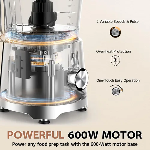 Miniatura 5 de Procesador de alimentos y picador de verduras 600 W sin BPA, tazón de 12 tazas, cortador de papas fritas, molinillo de 6.8 onzas para rallar queso