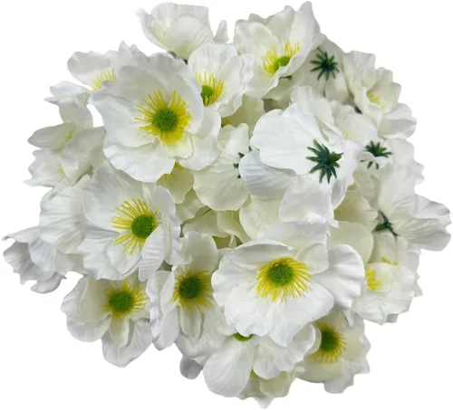 Miniatura 5 de Rikyo 100 cabezas de flores artificiales de anémona de amapola de seda para otoño, rellenos de jarrón, ramilletes para decoración de bodas, pared