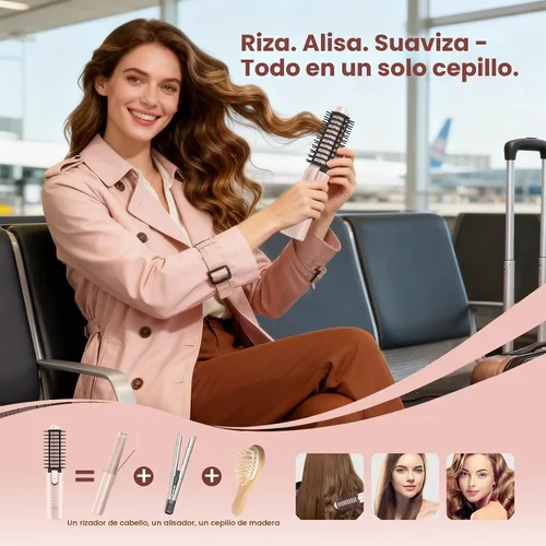 Miniatura 8 de Youbella Cepillo de rizador de pelo inalámbrico, rizador de pelo portátil de viaje, mini cepillo redondo calentado de 1.5 pulgadas, varita alisadora
