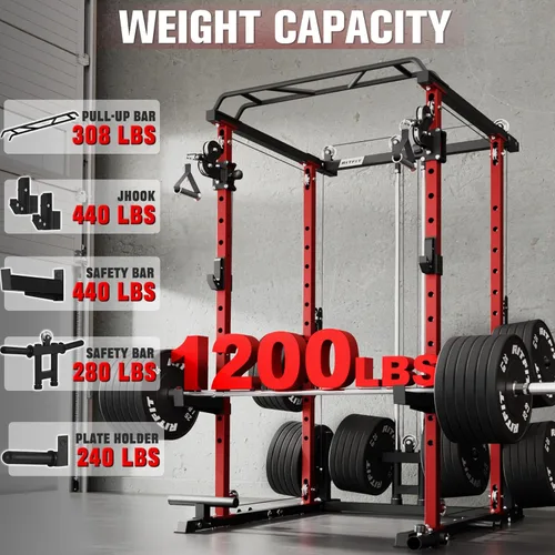 Miniatura 5 de RitFit El paquete multifunción de garaje y gimnasio en casa incluye jaula de potencia de 1200 libras PPC03/P3 con sistema de cruce de cables, banco
