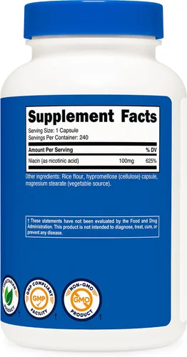 Miniatura 5 de Nutricost Niacina (vitamina B3) 100 mg, 240 cápsulas - con enrojecimiento, sin OMG, sin gluten