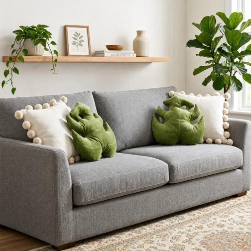 Miniatura 3 de Green Philosophy Co. Almohada de hojas de Monstera - Tierra Musgosa - Almohada de felpa grande y suave con forma de planta para sofá, cama o rincón
