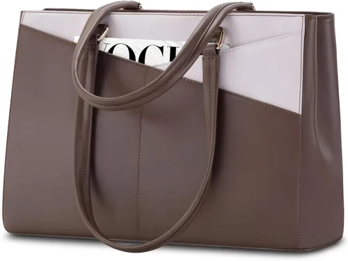 Miniatura 21 de LOVEVOOK Bolsa de mano para computadora portátil para mujer, bolsas de trabajo de cuero de 15.6 pulgadas con soporte grande para tazas para Negro