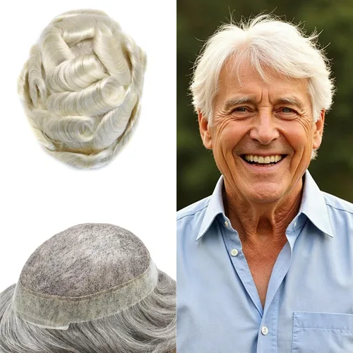 Miniatura 13 de Toupee para hombres Sistema de reemplazo de cabello humano real pieza de cabello humano para hombres encaje suizo para hombre Toupee Hair Pieces