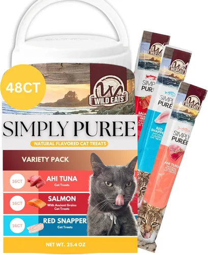 Miniatura 10 de Wild Eats Simply Puree Ahi - Tina de atún para gatos, 48 porciones individuales de golosinas para gatos con alto contenido de proteínas, totalmente