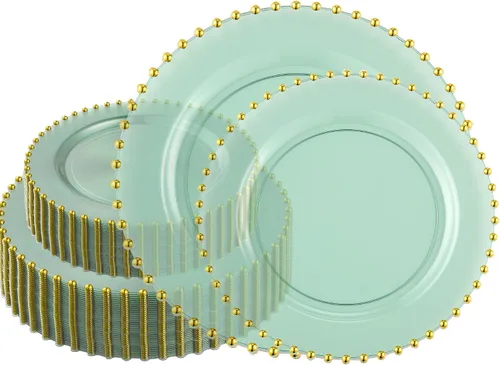 Miniatura 32 de Plasticpro - Juego de platos combinados de 32 piezas de plástico para cena, platos desechables de plástico elegantes y resistentes para fiestas de 7
