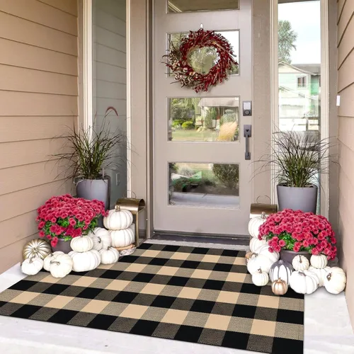 Miniatura 12 de IOHOUZE Alfombra Rayada Gris y Blanca - 27.5" X 43" Tapetes para Puerta Delantera al Aire Libre, Alfombra Lavable para Decoración de Porche