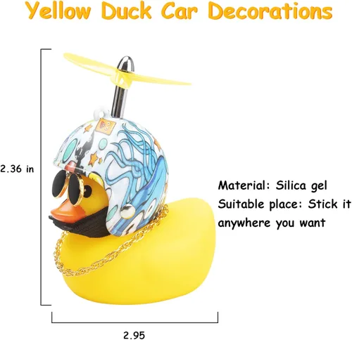 Miniatura 5 de wonuu Decoración de pato de goma para automóvil, lindos adornos de pato amarillo para tablero de instrumentos de automóvil con hélice