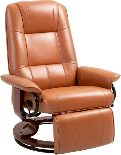 Miniatura 13 de HOMCOM Sillón reclinable manual de piel sintética, silla de salón ajustable con reposapiés, apoyabrazos y base de madera envuelta para sala de Marrón