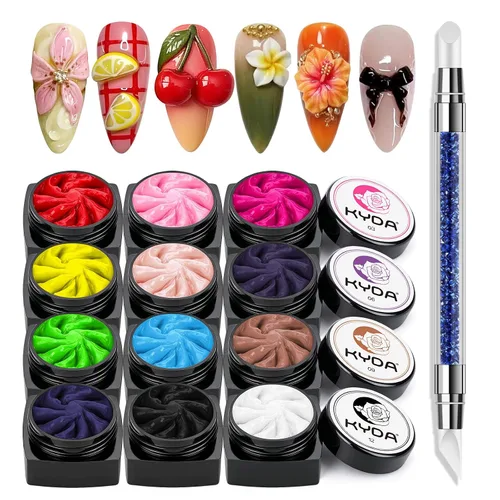 KYDA - Juego de gel de uñas 3D de 12 colores, gel no adhesivo para esculpir arte de uñas, pintura, dibujo, tallado a mano, diseño de uñas 3D para