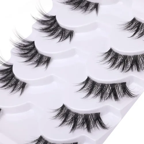 Miniatura 7 de Pestañas Postizas de Media Manga Natural Wispy 3/4 Pestañas Postizas de Ojo de Gato Pestañas de Volumen Banda Transparente Pestañas Postizas que