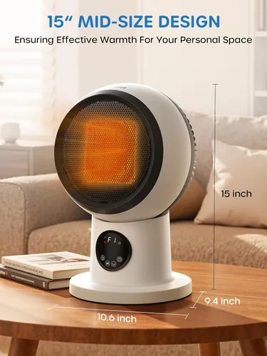 Miniatura 3 de ECOWELL Combo de calentador y ventilador moderno compacto de 15 pulgadas, calentadores de espacio de cerámica PTC de 1500 W para uso en interiores