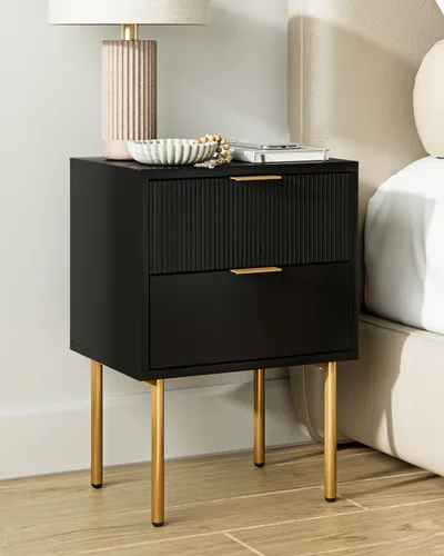 Miniatura 12 de Mesita de noche, mesa auxiliar pequeña con marco dorado, mesita de noche moderna con 2 cajones, mesa de centro, mesa auxiliar con cajón y estante
