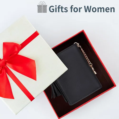 Miniatura 7 de Gostwo Billeteras pequeñas para mujer, elegante cartera para mujer con ventana de identificación, bolsillo con cremallera para monedas y borla.