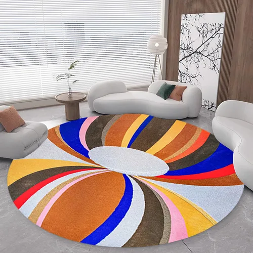 3D Optical Illusion Abstract Round Rug 70s Retro Pop Art Deco Large Rugs for Living Room Bedroom Classroom Red Brown Washable Low Pile Carpet