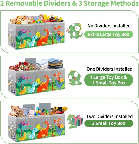 Miniatura 3 de Caja de juguetes extragrande con tapas, organizador plegable de almacenamiento de juguetes para niños, caja de juguetes de dinosaurio para niños Gris