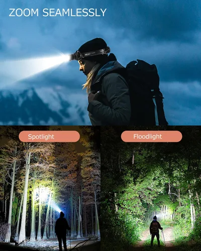 Miniatura 6 de Linterna frontal recargable con zoom y luz lateral roja, 4000LM con sensor de movimiento, luces de 3 colores, IP65, impermeable, 90°, ajustable