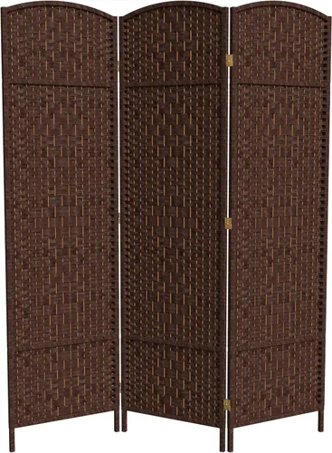 Miniatura 26 de Divisor de ambiente resistente de 6 pies, pantalla de privacidad plegable de fibra de ratán con patrón de diamante, Madera, Mocha oscuro
