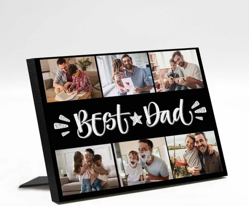 InterestPrint Panel de fotos personalizado para papá y nombre para exhibición de mesa, mejor papá estrella, 6 fotos, marco de fotos personalizado