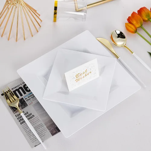 Miniatura 7 de Paquete de 100 platos cuadrados de postre de plástico blanco, platos desechables de 6.5 pulgadas, platos resistentes para fiestas, bodas, Navidad