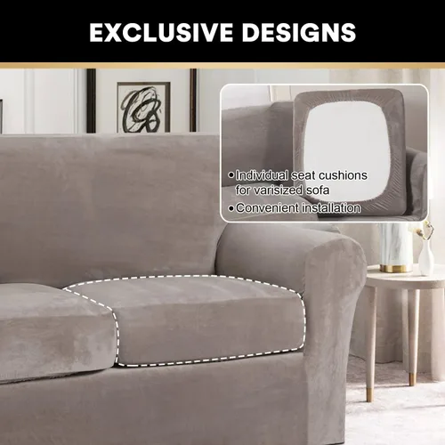 Miniatura 5 de PrinceDeco Funda de sofá de terciopelo ultra suave para sofá de 2 cojines, ancho de hasta 90 pulgadas, protector de muebles lavable, apto para Gris