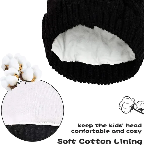 Miniatura 3 de RAOEXI Conjunto de gorro y mitones unisex para bebé y niño pequeño, gorro de punto grueso y cálido de invierno con guantes para bebés, niños y niñas
