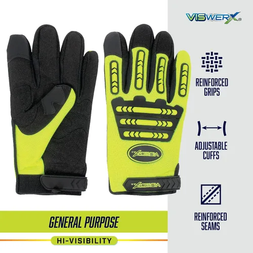 Miniatura 2 de Guantes mecánicos de alta visibilidad, protectores ajustables para muñecas y nudillos, guantes de trabajo resistentes, guantes de seguridad