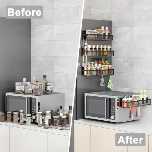 Miniatura 7 de Aufworld Estante magnético para especias para refrigerador, paquete de 5 estantes magnéticos, organizador magnético móvil para refrigerador con un