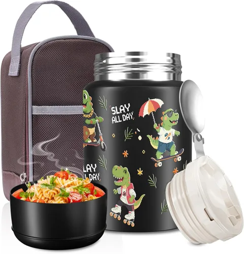 Miniatura 8 de Contenedor de alimentos aislado de 18 onzas con cuchara y bolsa aislada, termo de sopa para alimentos calientes, retención de calor de 10 horas
