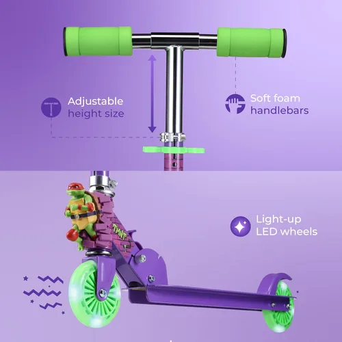 Miniatura 4 de TMNT - Patinete de patada de 2 ruedas con ruedas que se iluminan – Plegable, plataforma antideslizante, paseo cómodo y suave