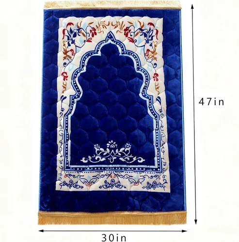 Miniatura 2 de JE JOUE Alfombra de oración musulmana, islámica, suave, grande, para oración islámica, islámica, gruesa para hombres y mujeres, Janamaz, Sajadah Azul