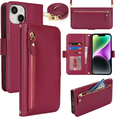 Miniatura 69 de Lipvina Funda tipo cartera para iPhone 12 Pro Max / 13 Pro Max para mujeres, bolsillo con cremallera, funda de teléfono de cuero PU con soporte