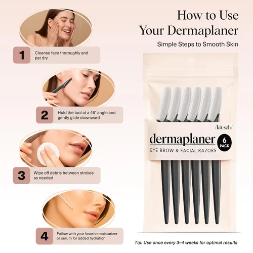 Miniatura 7 de Kitsch Dermaplane - Maquinilla de afeitar facial para mujeres y hombres, maquinillas de afeitar para cejas y afeitadora facial - Maquinilla de Negro