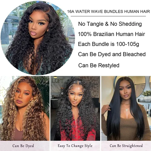 Miniatura 5 de Beauty Queen 16A Paquetes de Cabello Crudo Ondas de Agua 14 16 18 Pulgadas 3 Paquetes 100% Cabello Virgen Brasileño Sin Procesar Paquetes Tejidos