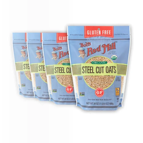 Bob's Red Mill Avena cortada de acero orgánico sin gluten, 24 onzas (paquete de 4), sin OMG, grano entero, vegano, kosher