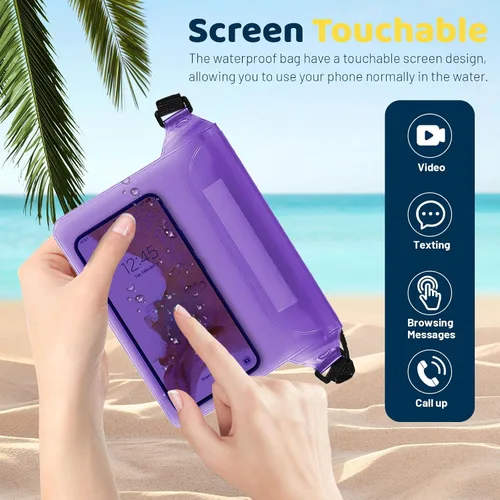 Miniatura 5 de Riñonera impermeable de 2 piezas, con correa ajustable en la cintura, bolsa impermeable táctil para mantener el teléfono seco y objetos de valor