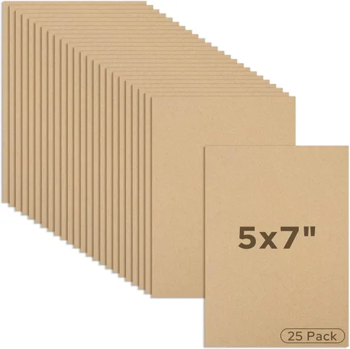 Mat Board Center, paquete de 25 hojas de cartón marrón de 5 x 7 pulgadas, 1/8 de pulgada de grosor, insertos planos de cartón corrugado para