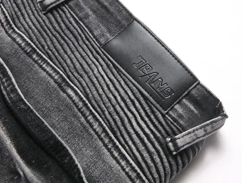 Miniatura 9 de XIMXIMMTIAN Jeans de mezclilla para hombre estilo motociclista, lavados, desgastados, ajustados y rectos