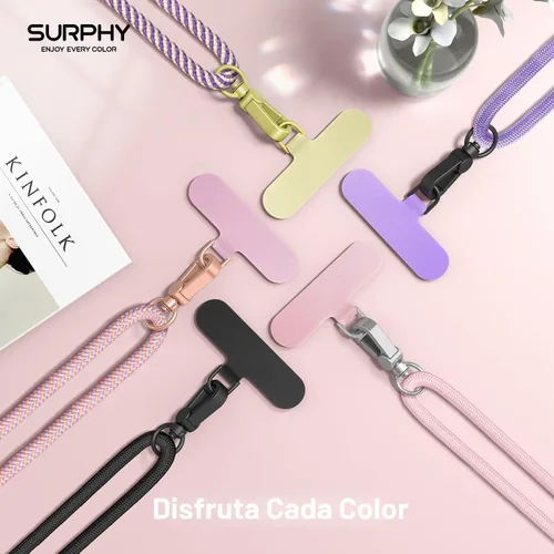 Miniatura 7 de SURPHY Cordón para teléfono, correa cruzada ajustable para teléfono con 2 pestañas de amarre para teléfono celular, hebillas de metal de alta Negro