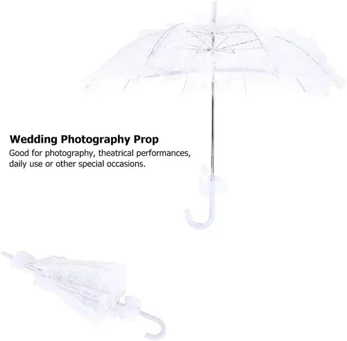 Miniatura 3 de Simlug Paraguas nupcial, sombrilla de encaje de boda, sombrilla de encaje nupcial, paraguas bordado de flores para bodas, fiestas, baile, fotografía
