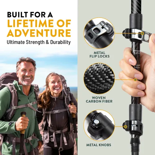 Miniatura 4 de 100% Carbon Fiber Trekking Poles by USA Brand - Ultra Strong Lightweight Collapsible Hiking Poles with Cork and EVA Foam Grips & Quick Adjustable