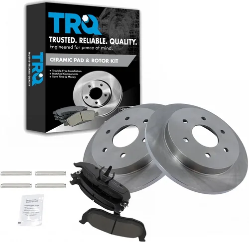 Miniatura 27 de TRQ Kit de rotor de freno trasero y pastillas de cerámica Posi premium compatible con camioneta Chevy GMC