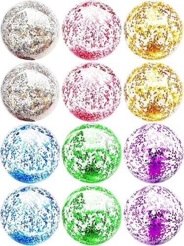 Paquete de 12 bolas inflables de playa a granel de 16 pulgadas con purpurina para piscina, playa, fiesta de verano en la piscina, juego de piscina,
