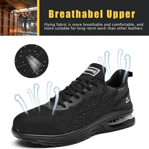 Miniatura 4 de HiHatide - Zapatos con punta de acero para hombre, zapatos de trabajo, zapatos de seguridad, con amortiguación de aire, ligeros, antideslizantes